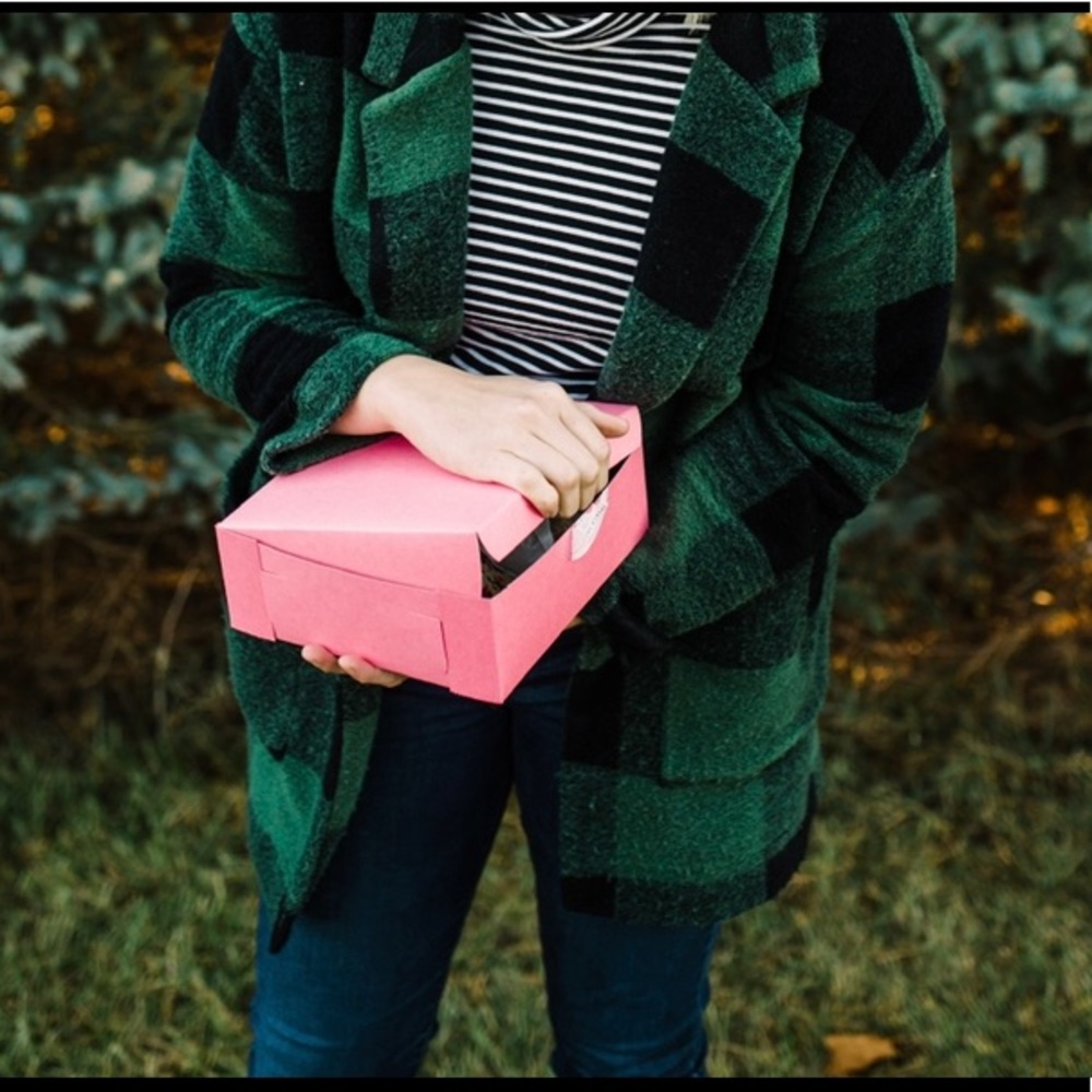 Green plaid cozy jacket.